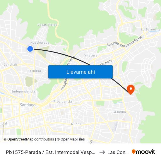 Pb1575-Parada / Est. Intermodal Vespucio Norte to Las Condes map