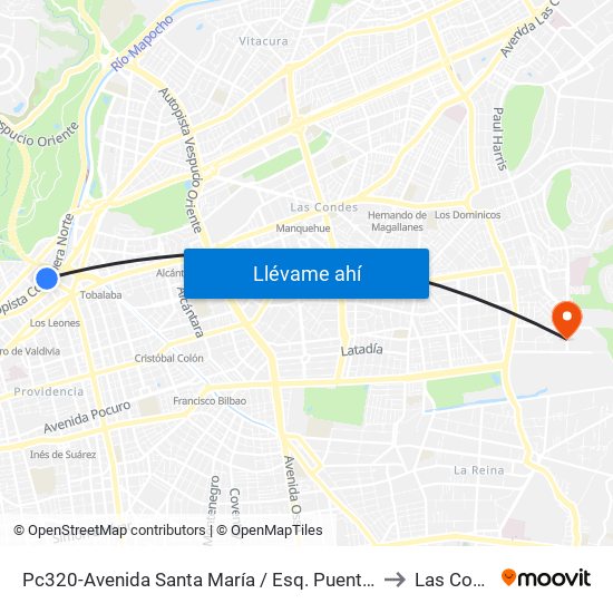 Pc320-Avenida Santa María / Esq. Puente Los Leones to Las Condes map