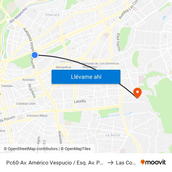 Pc60-Av. Américo Vespucio / Esq. Av. Pdte. Kennedy to Las Condes map