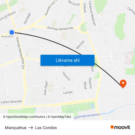 Manquehue to Las Condes map