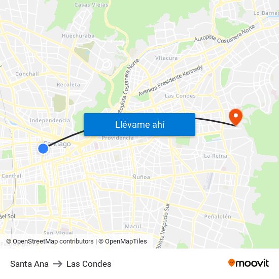 Santa Ana to Las Condes map