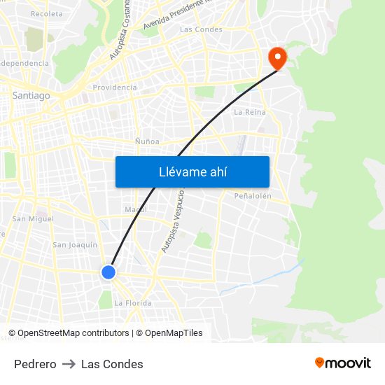 Pedrero to Las Condes map