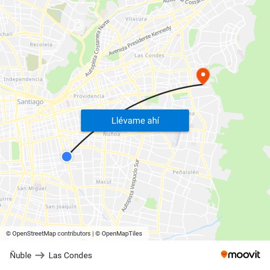 Ñuble to Las Condes map
