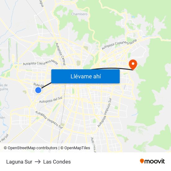 Laguna Sur to Las Condes map