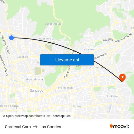 Cardenal Caro to Las Condes map