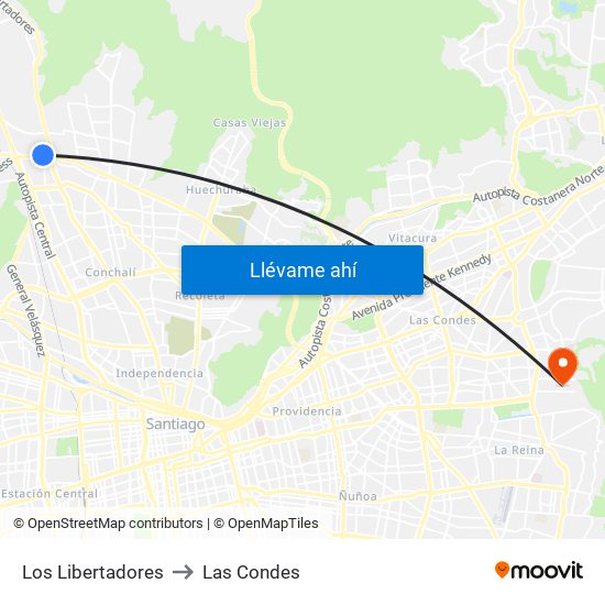 Los Libertadores to Las Condes map