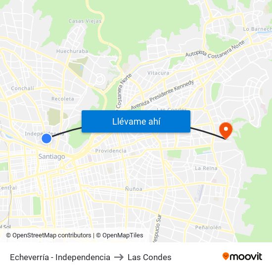 Echeverría - Independencia to Las Condes map