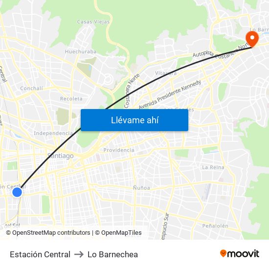 Estación Central to Lo Barnechea map