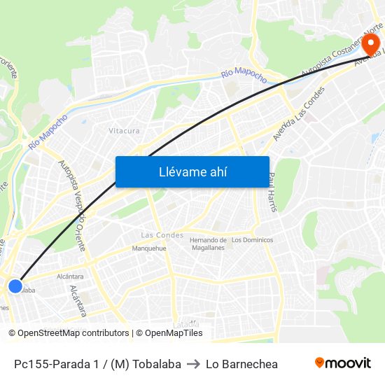 Pc155-Parada 1 / (M) Tobalaba to Lo Barnechea map