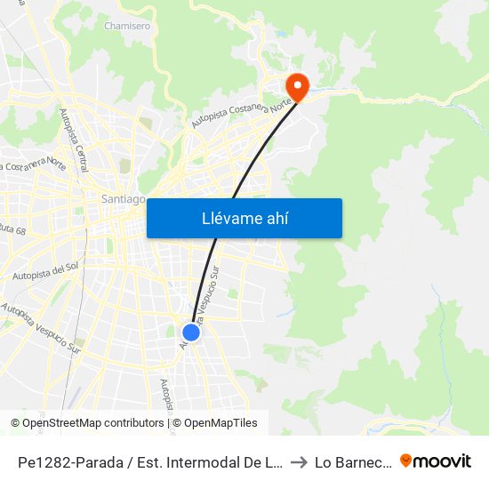 Pe1282-Parada / Est. Intermodal De La Florida to Lo Barnechea map