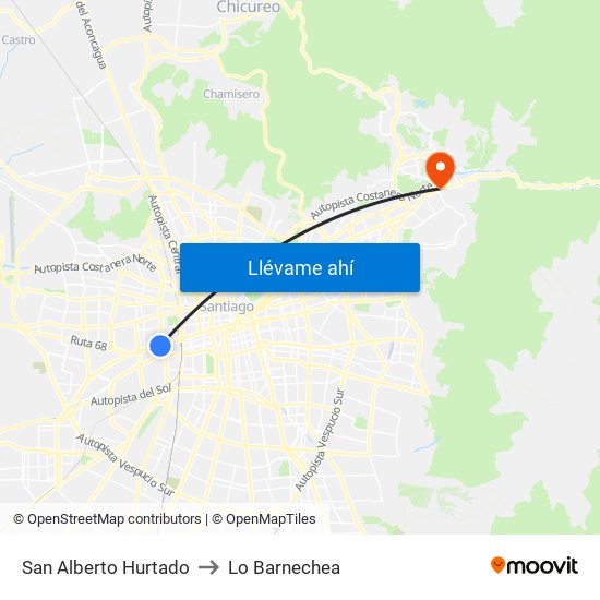 San Alberto Hurtado to Lo Barnechea map