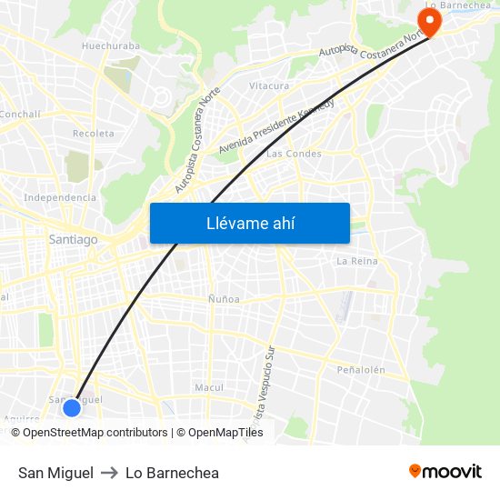 San Miguel to Lo Barnechea map