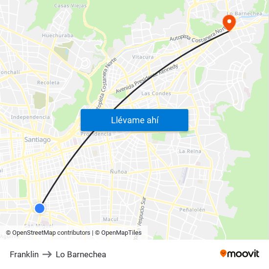 Franklin to Lo Barnechea map