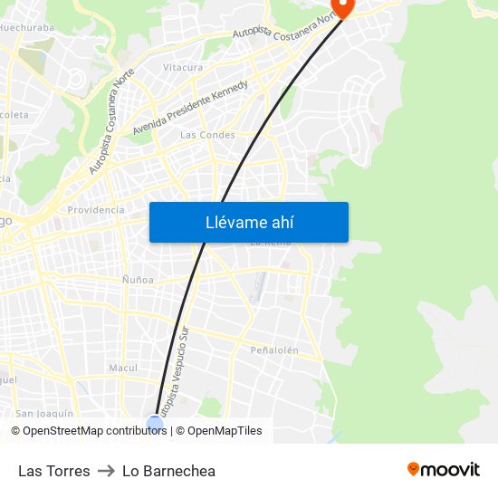 Las Torres to Lo Barnechea map