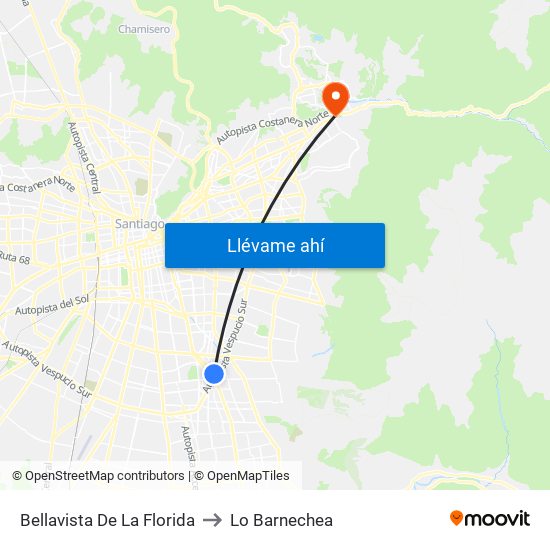 Bellavista De La Florida to Lo Barnechea map