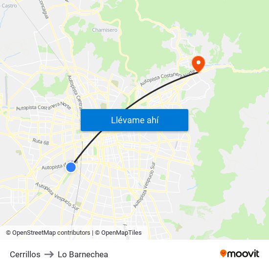 Cerrillos to Lo Barnechea map
