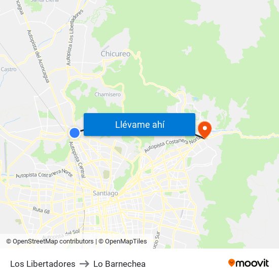 Los Libertadores to Lo Barnechea map