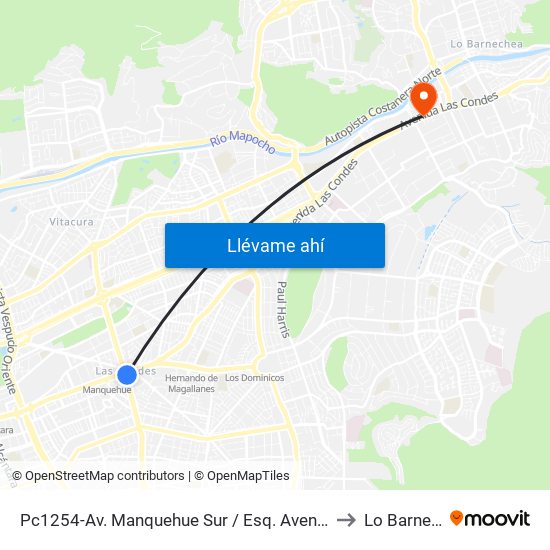 Pc1254-Av. Manquehue Sur / Esq. Avenida Apoquindo to Lo Barnechea map