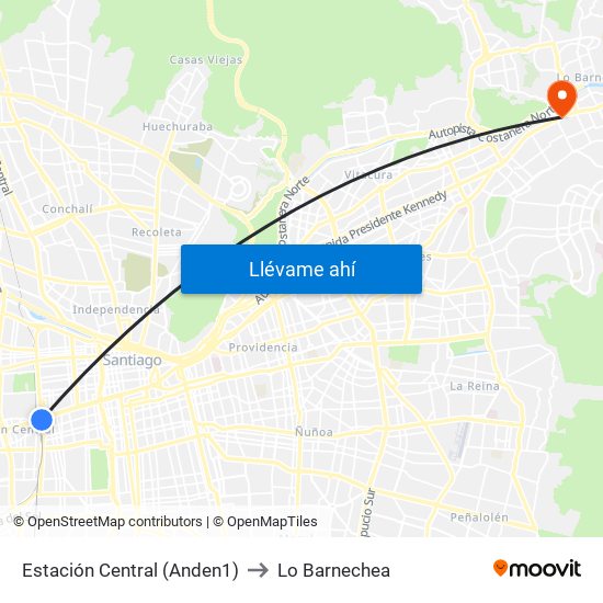 Estación Central (Anden1) to Lo Barnechea map