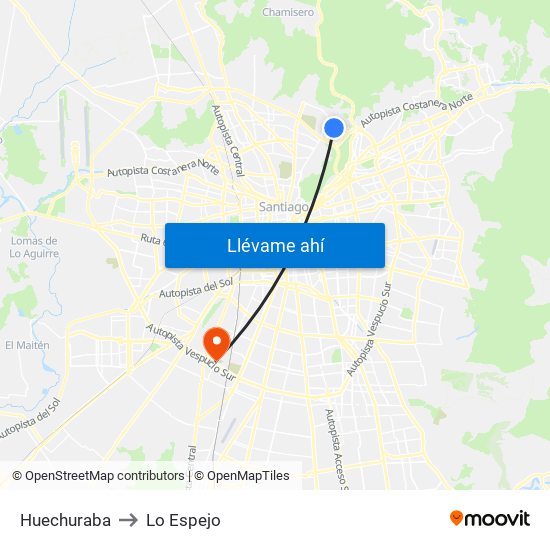 Huechuraba to Lo Espejo map