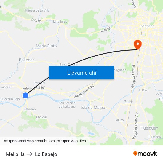 Melipilla to Lo Espejo map