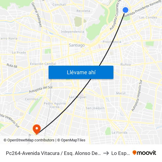 Pc264-Avenida Vitacura / Esq. Alonso De Córdova to Lo Espejo map