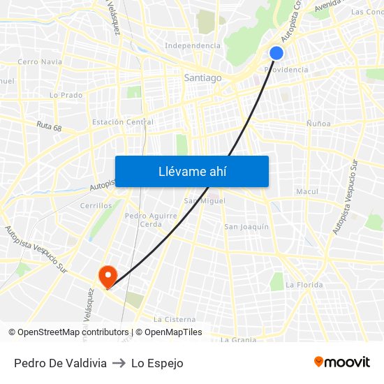 Pedro De Valdivia to Lo Espejo map