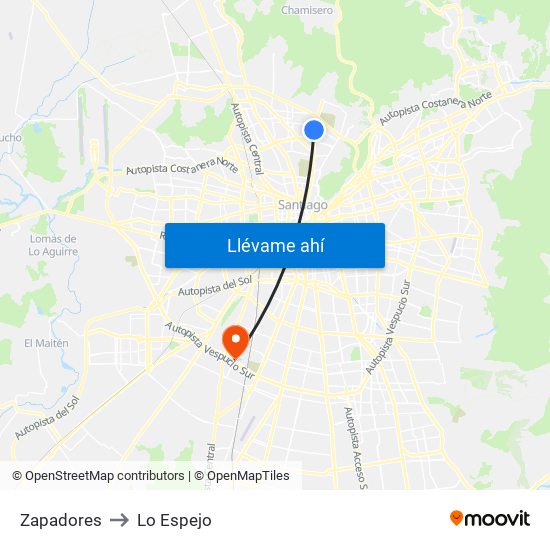 Zapadores to Lo Espejo map