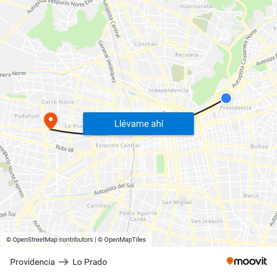 Providencia to Lo Prado map