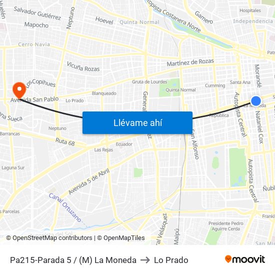 Pa215-Parada 5 / (M) La Moneda to Lo Prado map