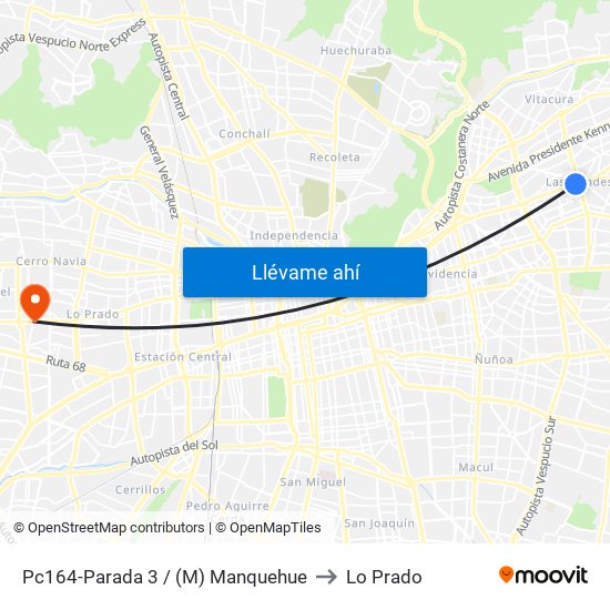 Pc164-Parada 3 / (M) Manquehue to Lo Prado map