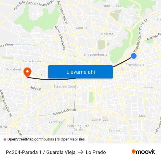 Pc204-Parada 1 / Guardia Vieja to Lo Prado map