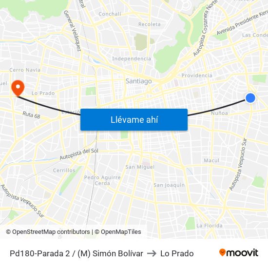 Pd180-Parada 2 / (M) Simón Bolívar to Lo Prado map