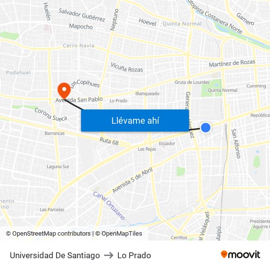 Universidad De Santiago to Lo Prado map