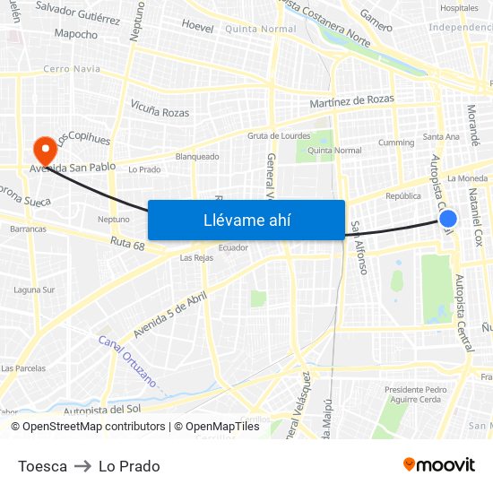 Toesca to Lo Prado map