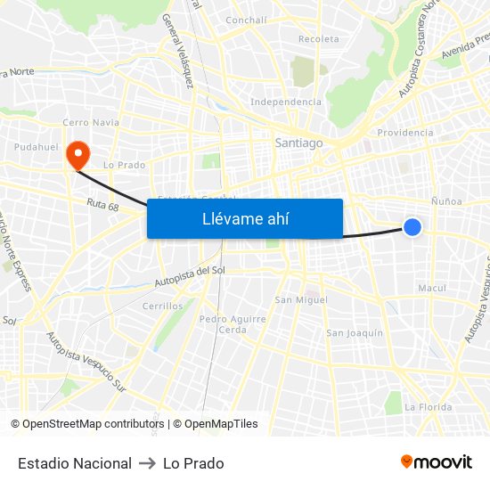Estadio Nacional to Lo Prado map