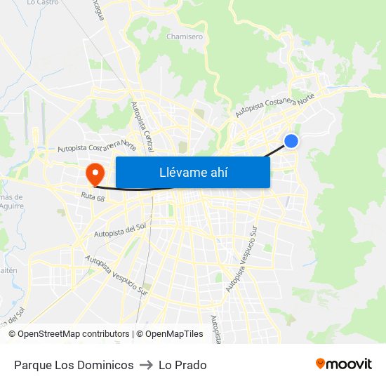 Parque Los Dominicos to Lo Prado map