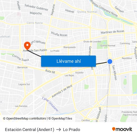 Estación Central (Anden1) to Lo Prado map