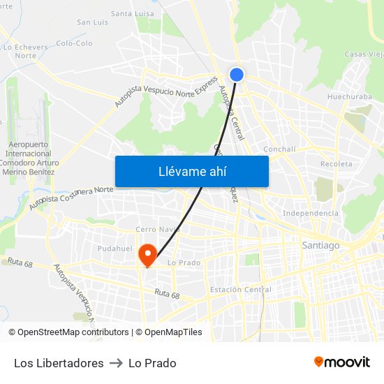 Los Libertadores to Lo Prado map