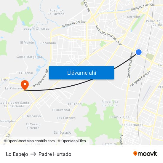 Lo Espejo to Padre Hurtado map