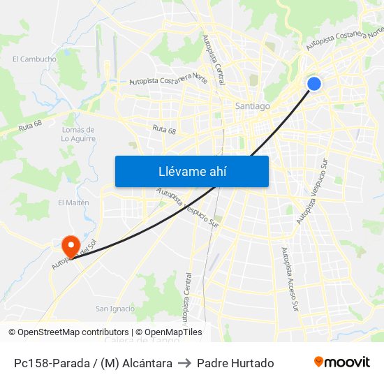 Pc158-Parada / (M) Alcántara to Padre Hurtado map