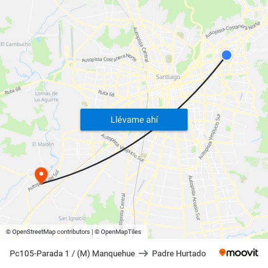 Pc105-Parada 1 / (M) Manquehue to Padre Hurtado map