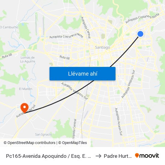 Pc165-Avenida Apoquindo / Esq. E. Dell'Orto to Padre Hurtado map