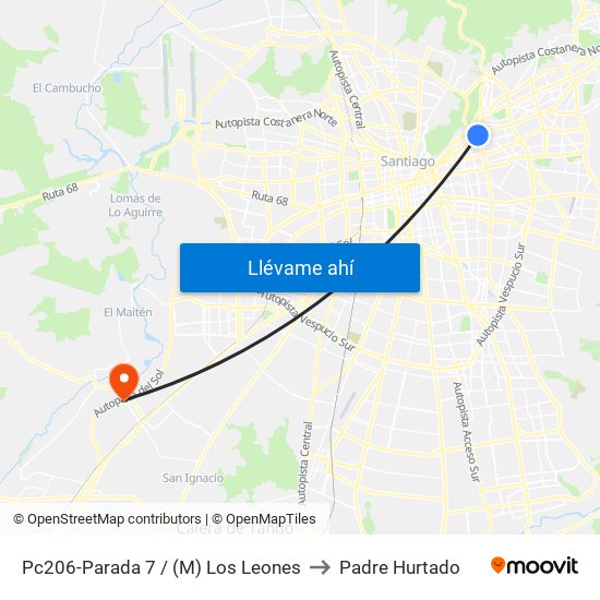 Pc206-Parada 7 / (M) Los Leones to Padre Hurtado map