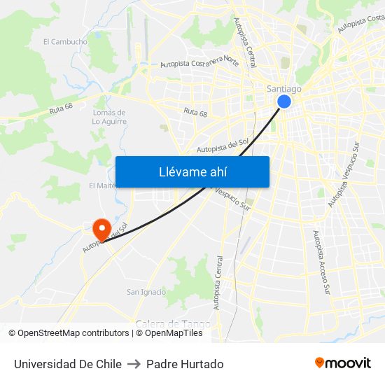 Universidad De Chile to Padre Hurtado map