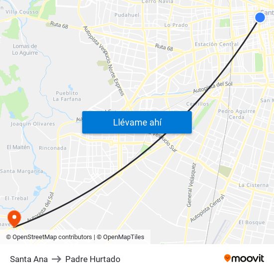 Santa Ana to Padre Hurtado map