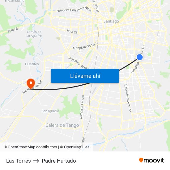 Las Torres to Padre Hurtado map
