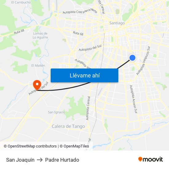 San Joaquín to Padre Hurtado map