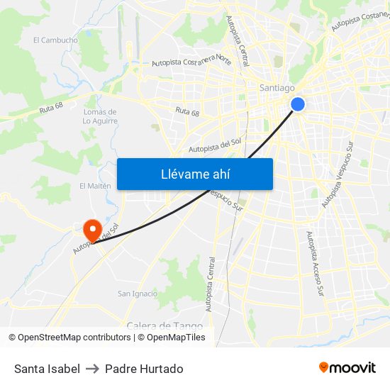 Santa Isabel to Padre Hurtado map