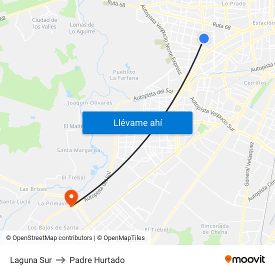 Laguna Sur to Padre Hurtado map